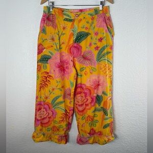 FARM Rio Macaw Bloom Yellow & Pink Crop Cotton Pant Colorful Vacation Resortwear